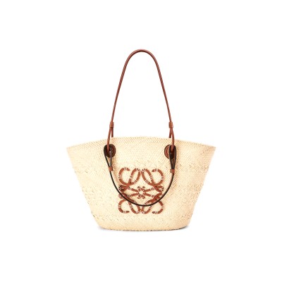 LOEWE MEDIUM ANAGRAM BASKET BAG IN IRACA PALM AND CALFSKIN A223T43X02 (46*24.5*16cm)